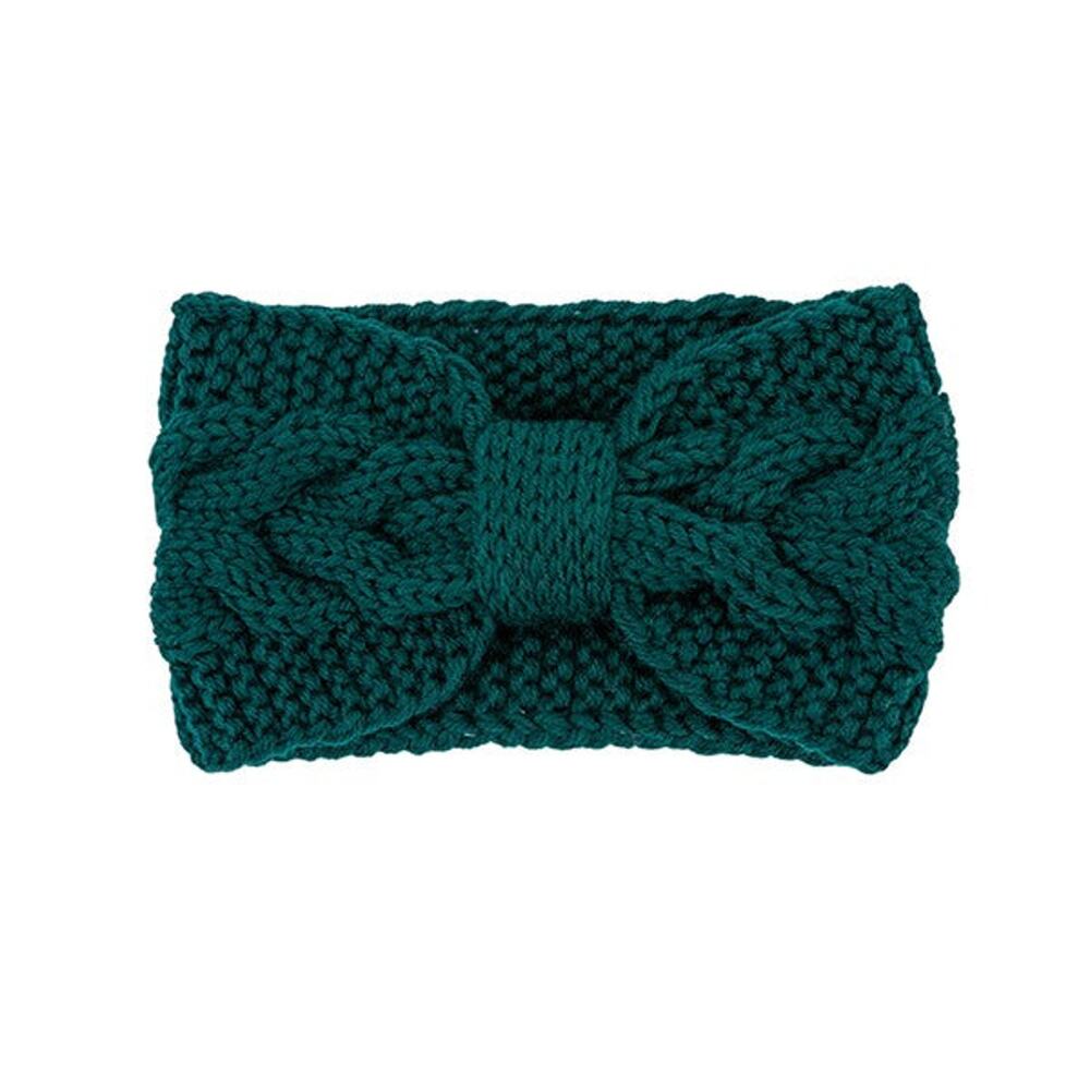 Green Knitted Bow Ear Warmer Stretchy Winter Headband NEW